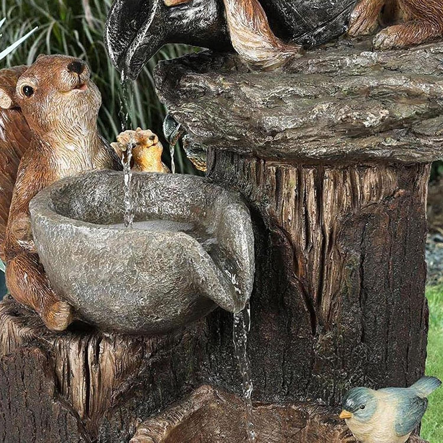 Solar-Tischbrunnen mit Tierfigur & LED-Beleuchtung – kompakt für Garten & Balkon