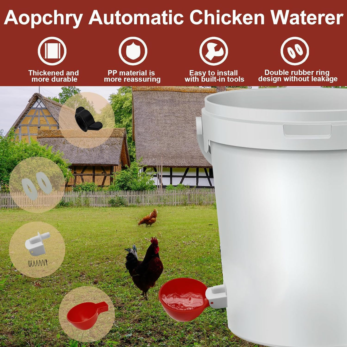 Self-Refilling Poultry Drinking Cups – 10-Pack with Drill Bit for Chickens, Ducks & Game Birds | Thomler
