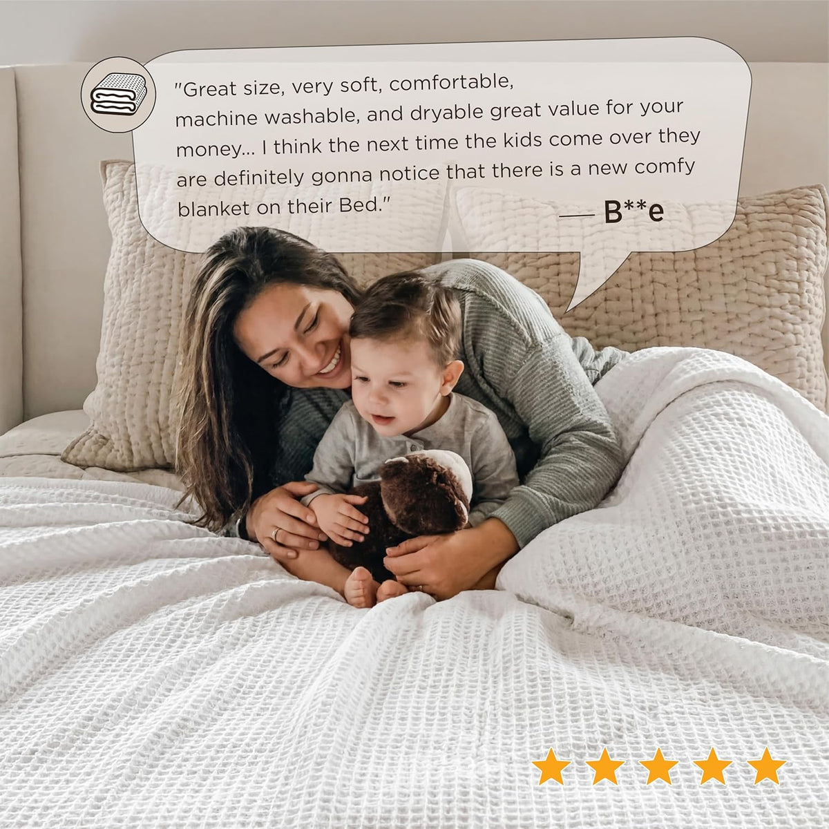 100% Cotton Waffle Weave Throw Blanket Queen King Breathable Lightweight Bed Cover for All Seasons Couch Sofa Bedroom Layering Textured | Thomler