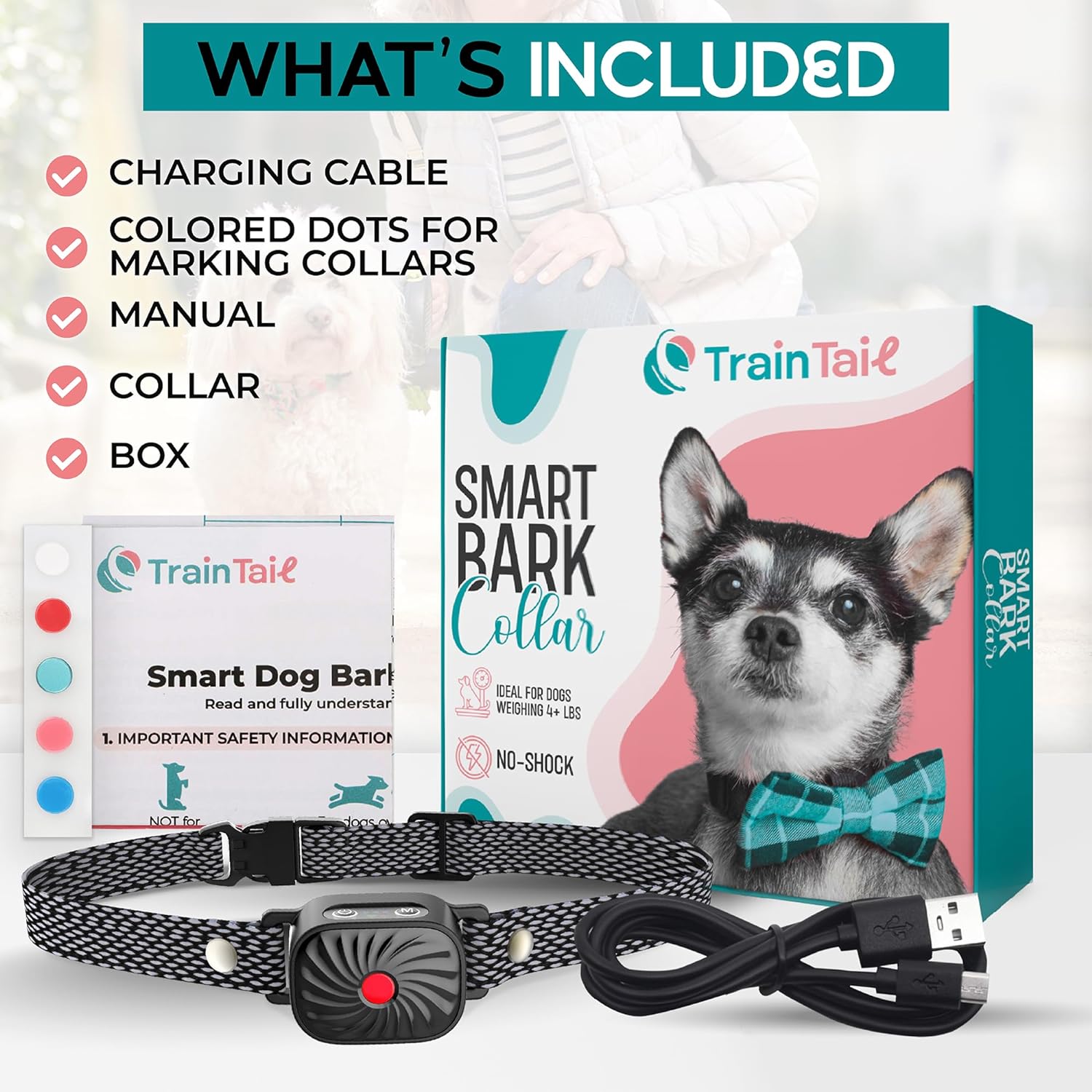 Humane Bark Control Collar for Small Dogs | 4 Vibration Levels & Sound Mode | IP87 Waterproof | Adjustable 6-20 in Neck | Safe Puppy | Thomler