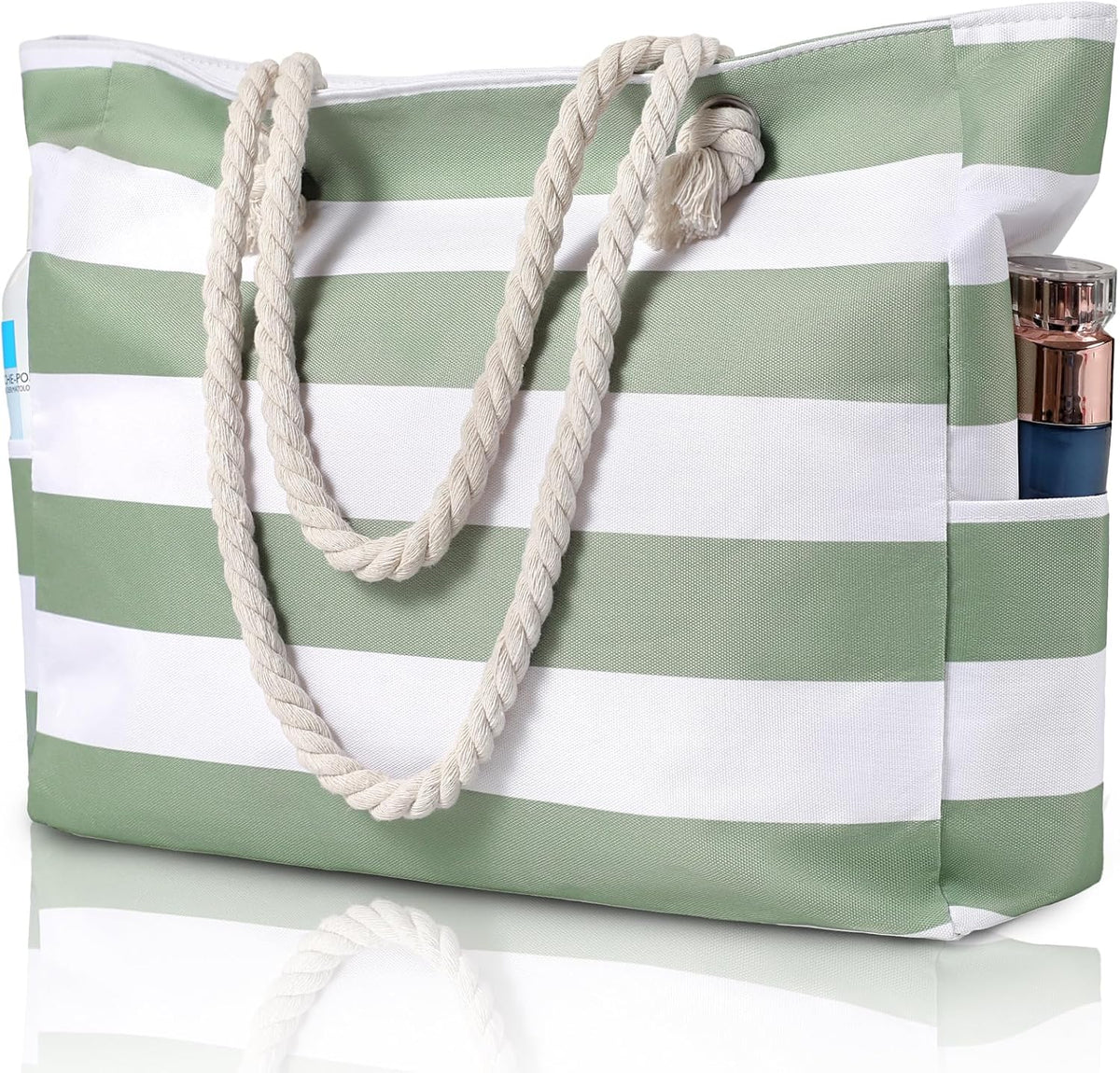 Oversized Zippered Tote with Sand-Resistant Lining for Pool Days & Travel | Water-Resistant Canvas Carryall | Thomler
