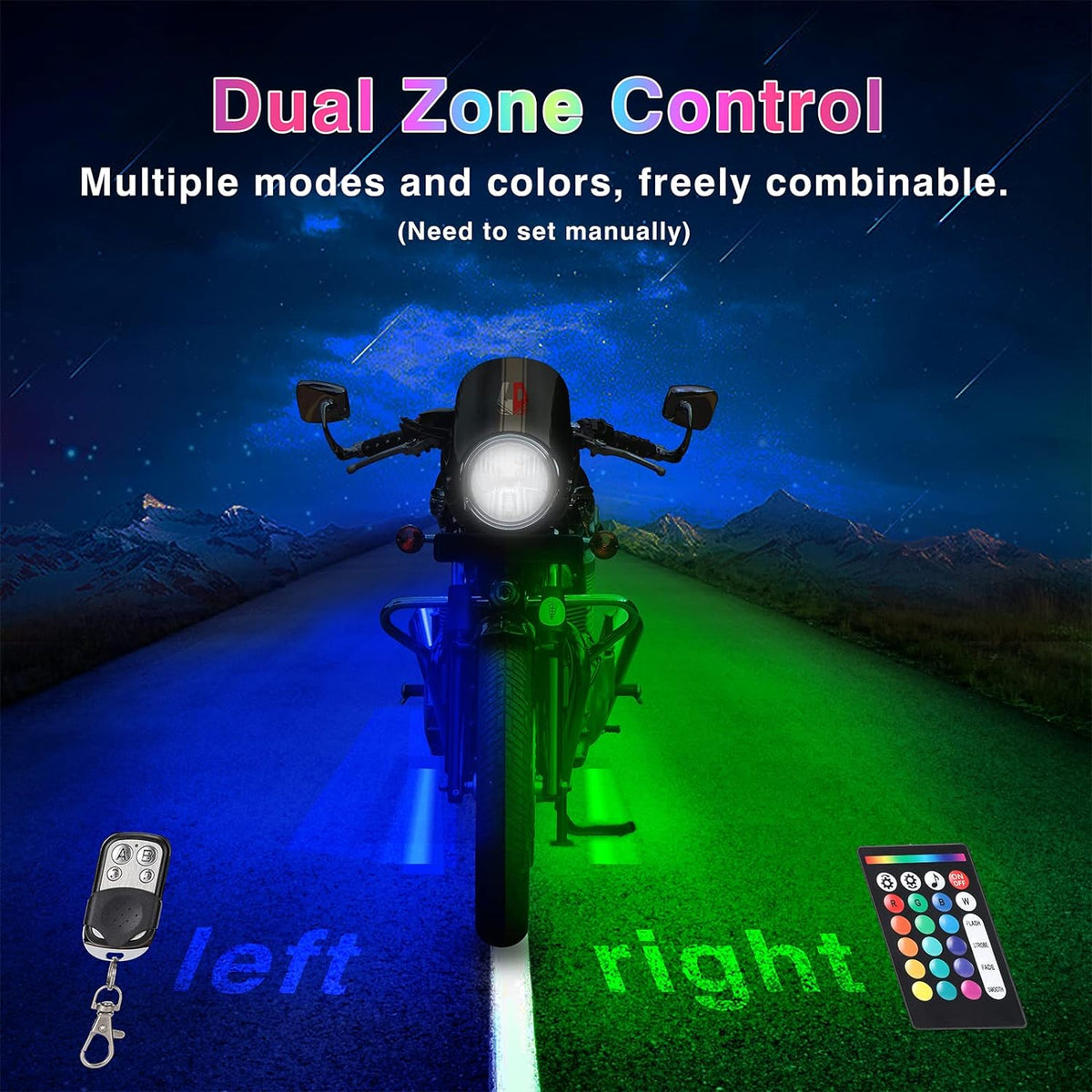 RGB LED Motorcycle Accent Light Strips with Integrated Safety Signals – 12-Piece Multi-Zone Kit | Thomler