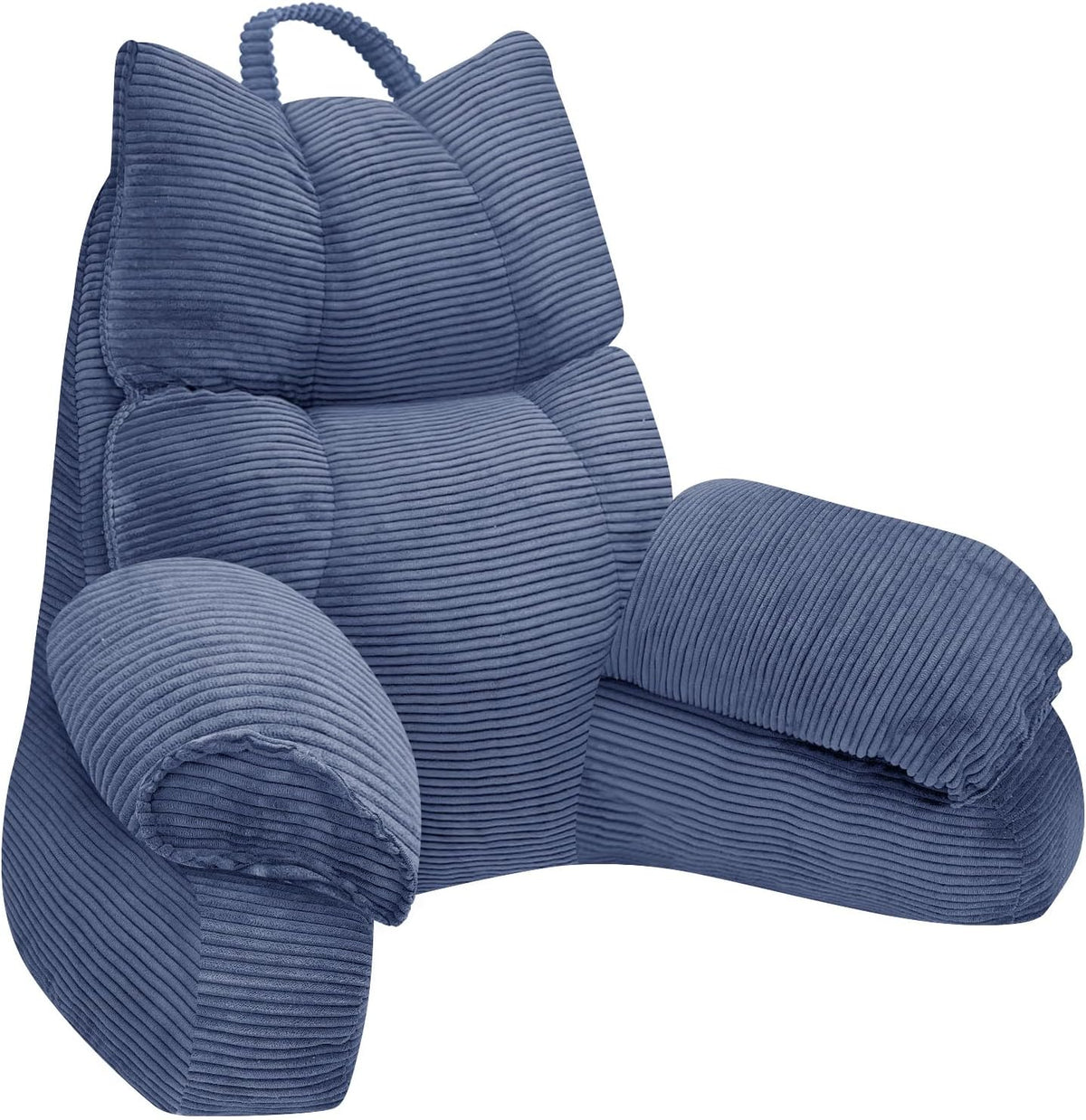 Backrest Pillow with Armrests and Shredded Memory Foam for Reading, Gaming, and TV – Structured Lounge Support for Bed | Thomler