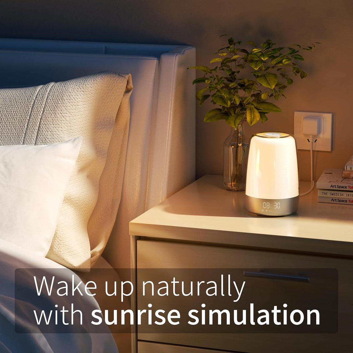 Sunrise Alarm Clock with Gradual Light & Natural Sounds – Rechargeable Wake-Up Lamp with Dual Alarms, Sunset Mode & Portable Design for | Thomler