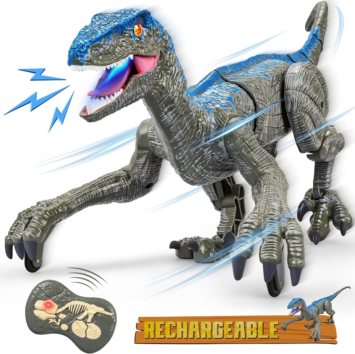 RC Prehistoric Predator Toy with Wireless Controller, 360° Spin, Sound Effects & LED Lights for Kids Ages 4+ | Thomler