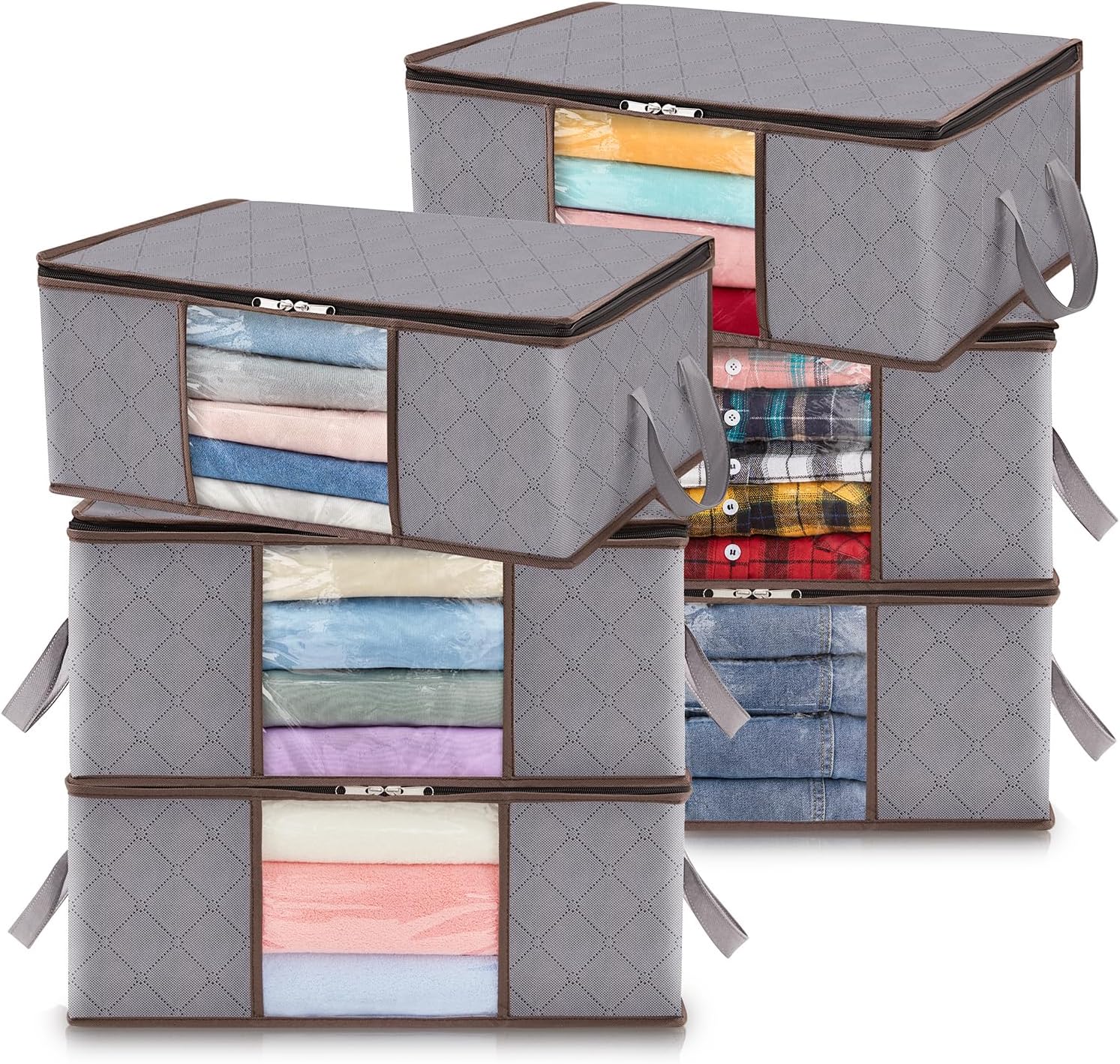 Storage Box Fabric 90.0 L Grey Clothes Blanket Organisation Foldable Wardrobe Under Bed Storage With Viewing Window | Thomler