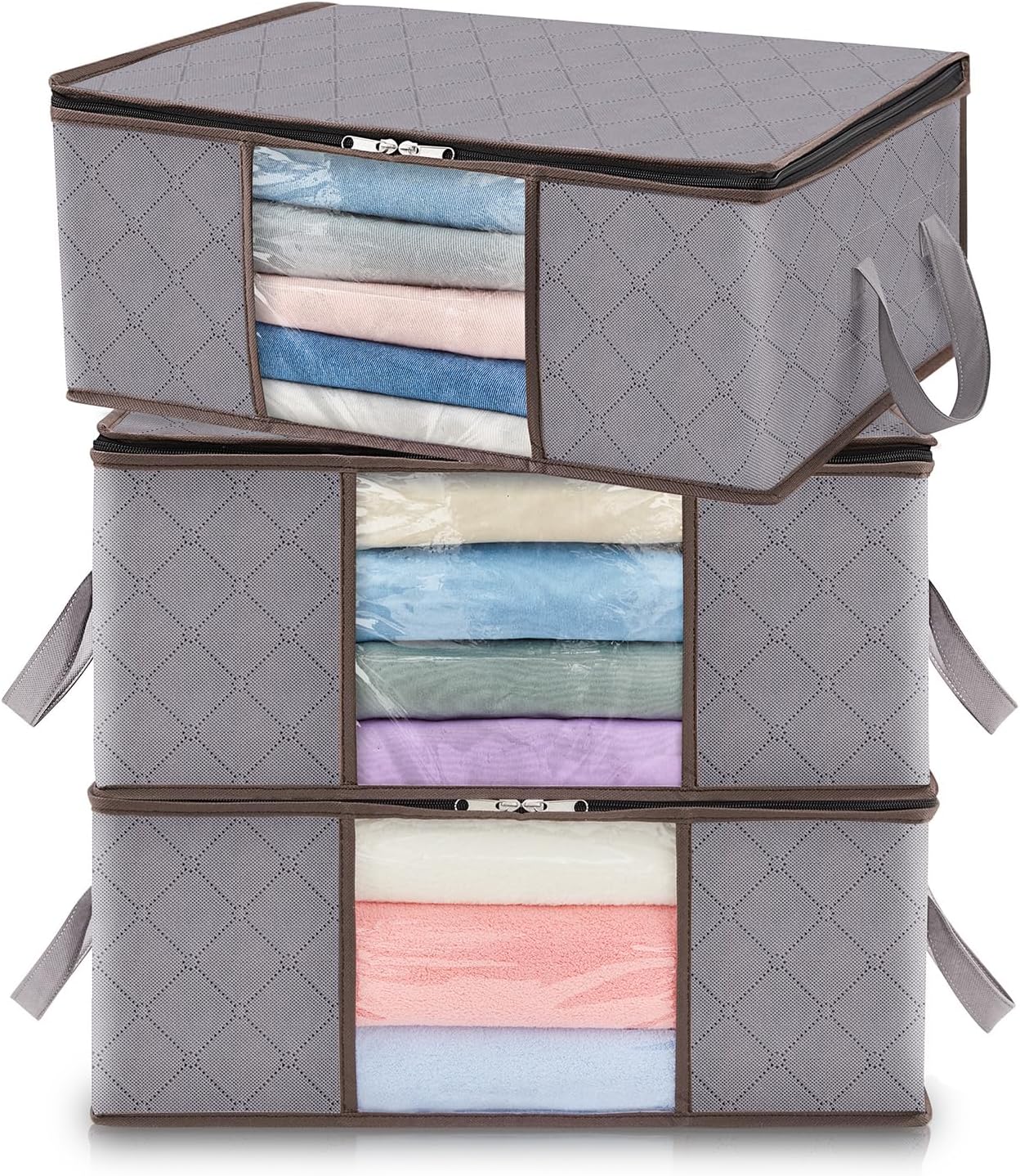 Storage Box Fabric 90.0 L Grey Clothes Blanket Organisation Foldable Wardrobe Under Bed Storage With Viewing Window | Thomler