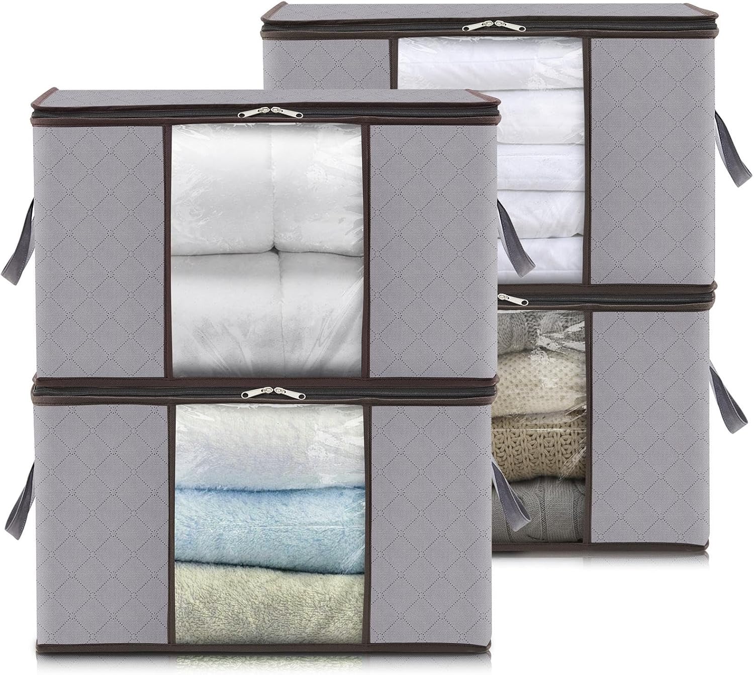 Storage Box Fabric 90.0 L Grey Clothes Blanket Organisation Foldable Wardrobe Under Bed Storage With Viewing Window | Thomler