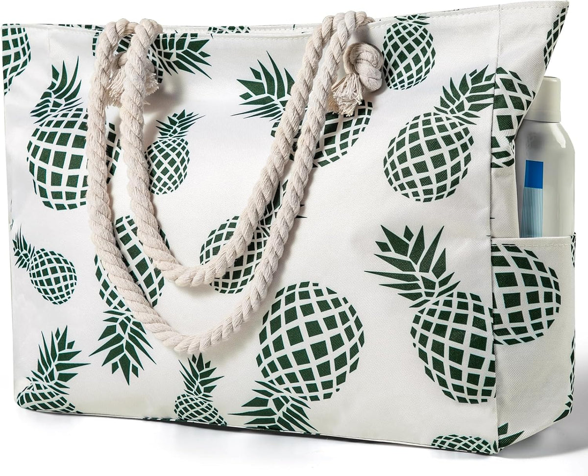 Oversized Zippered Tote with Sand-Resistant Lining for Pool Days & Travel | Water-Resistant Canvas Carryall | Thomler