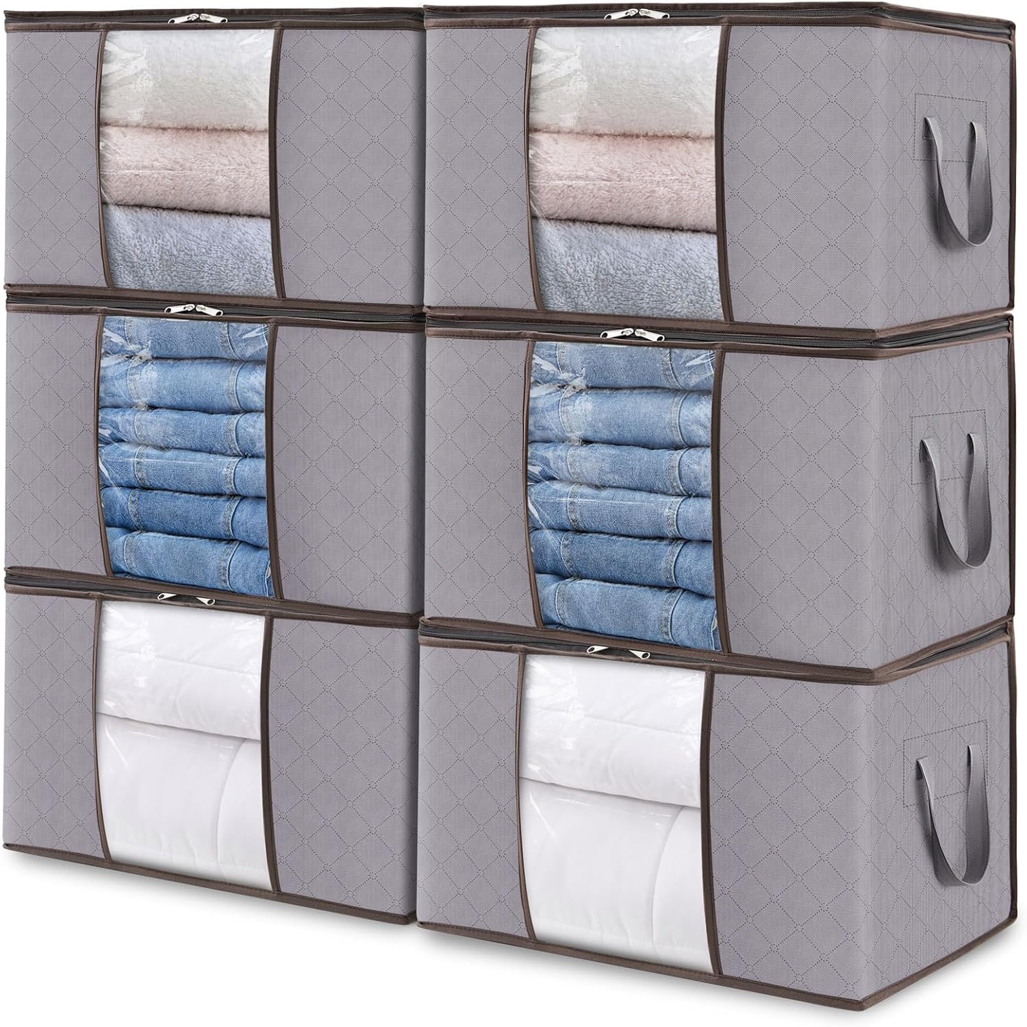Storage Box Fabric 90.0 L Grey Clothes Blanket Organisation Foldable Wardrobe Under Bed Storage With Viewing Window | Thomler