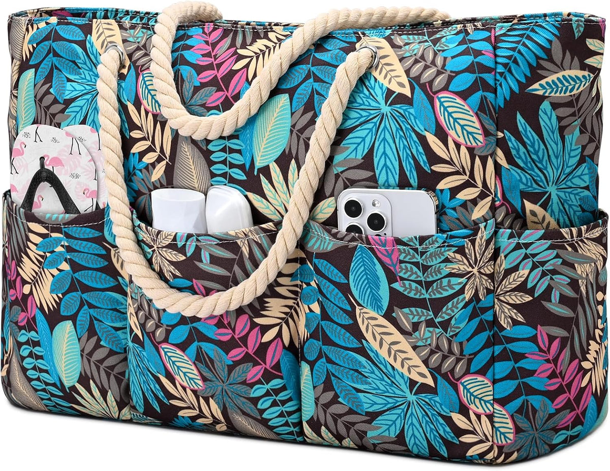 Oversized Water-Resistant Shoulder Tote with Secure Zip Top & 7 Compartments for Towels, Gear & Essentials | Thomler