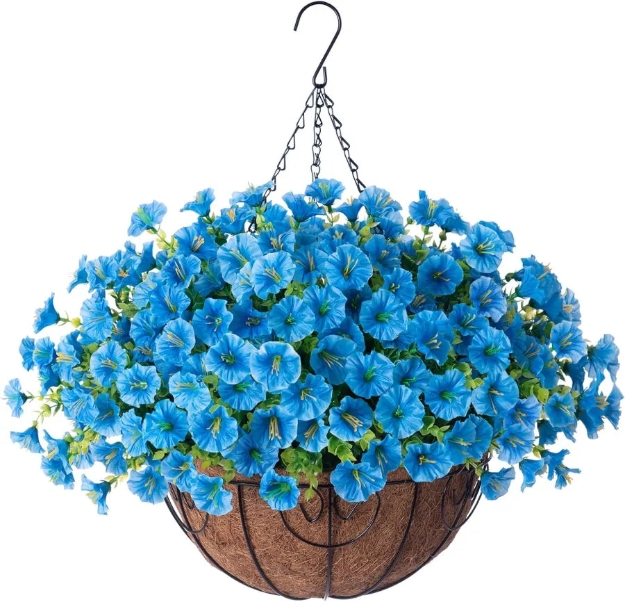 Hanging Basket Flowers Artificial Silk for Outdoor Indoor Decor | Weather-Resistant Faux Blooms in 7 Colors, Year-Round | Thomler
