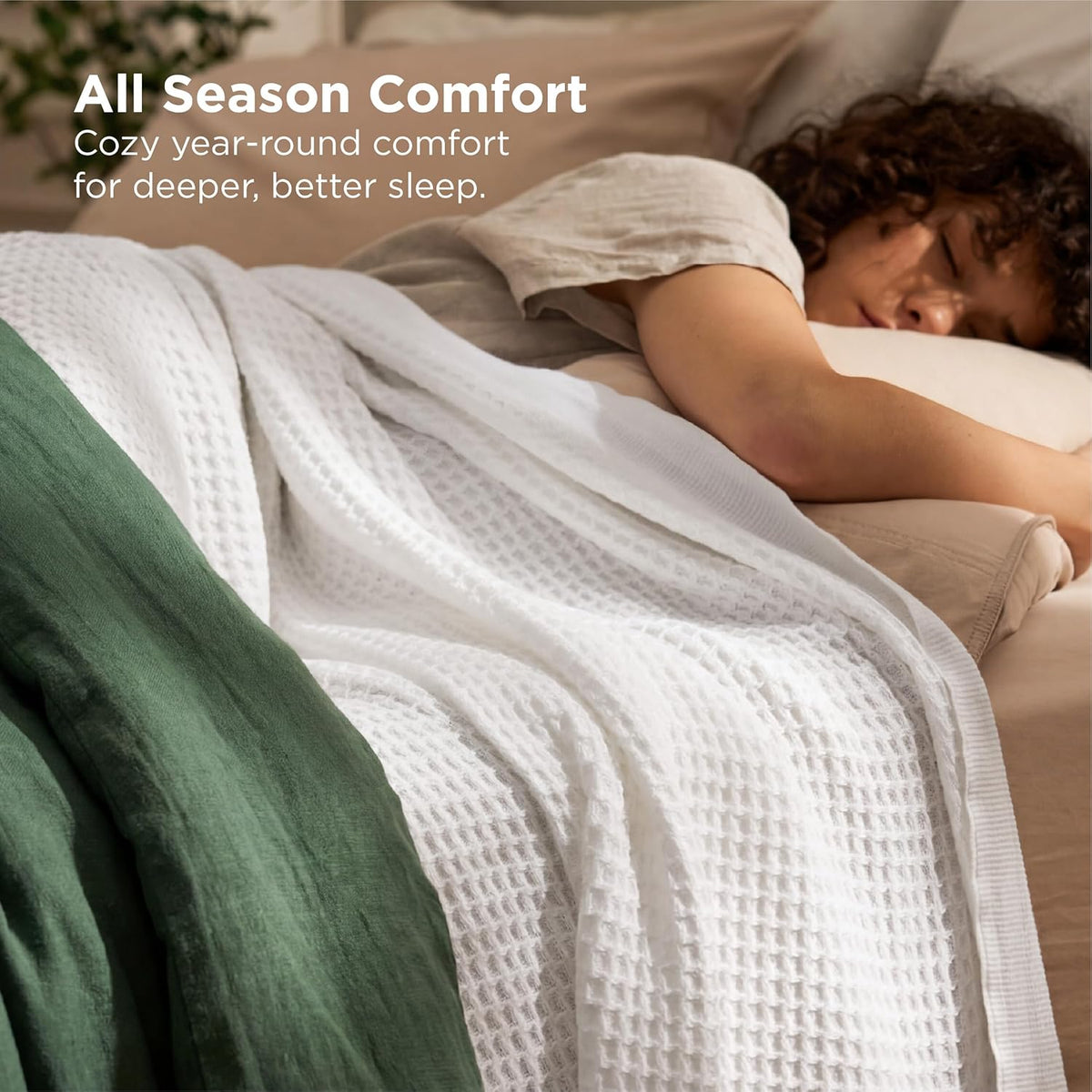 100% Cotton Waffle Weave Throw Blanket Queen King Breathable Lightweight Bed Cover for All Seasons Couch Sofa Bedroom Layering Textured | Thomler