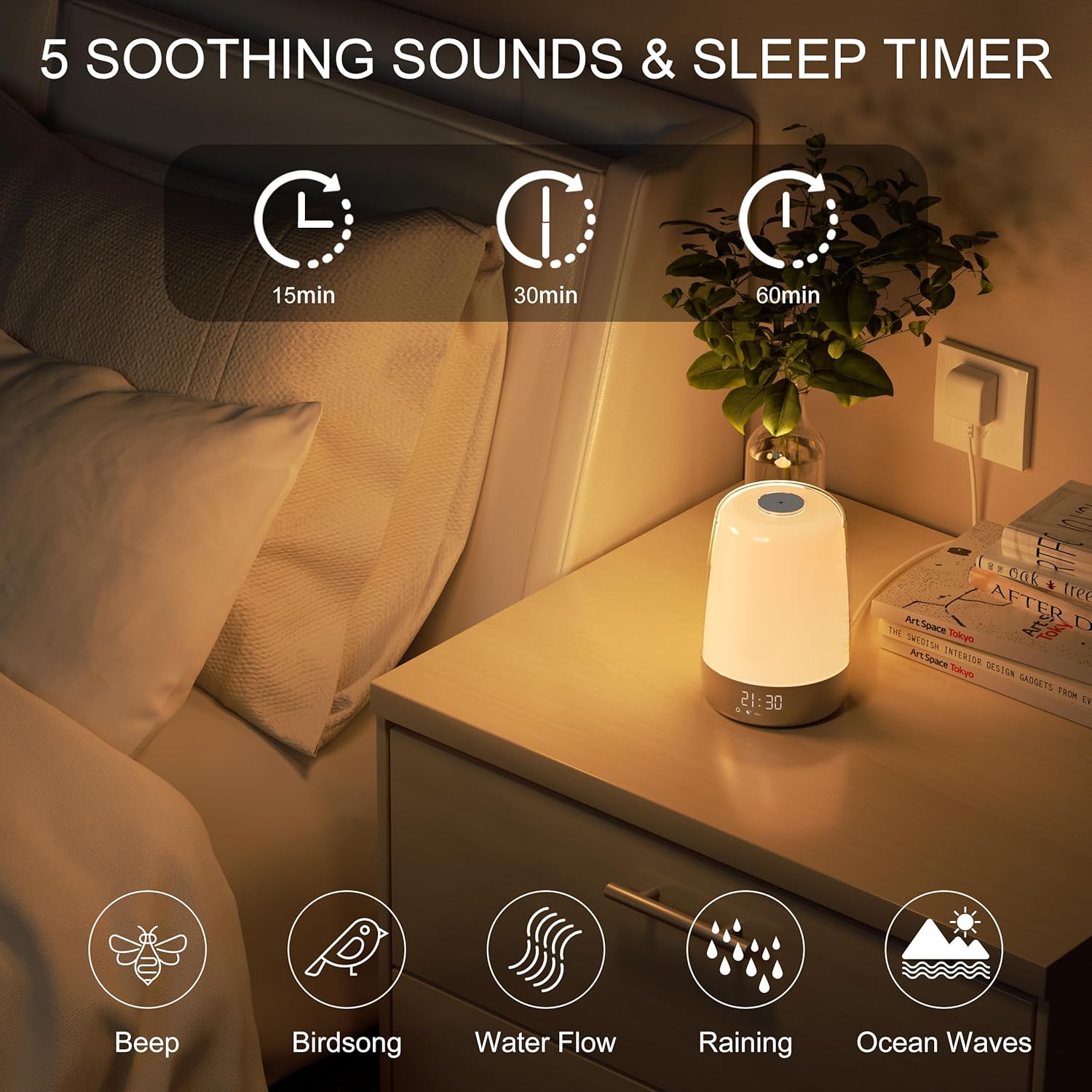 Sunrise Alarm Clock with Gradual Light & Natural Sounds – Rechargeable Wake-Up Lamp with Dual Alarms, Sunset Mode & Portable Design for | Thomler