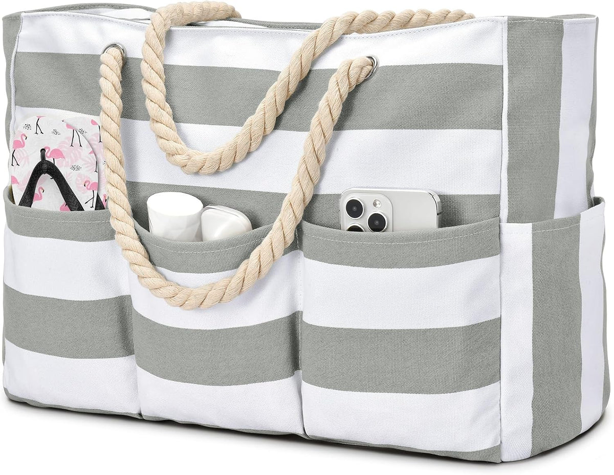 Oversized Water-Resistant Shoulder Tote with Secure Zip Top & 7 Compartments for Towels, Gear & Essentials | Thomler