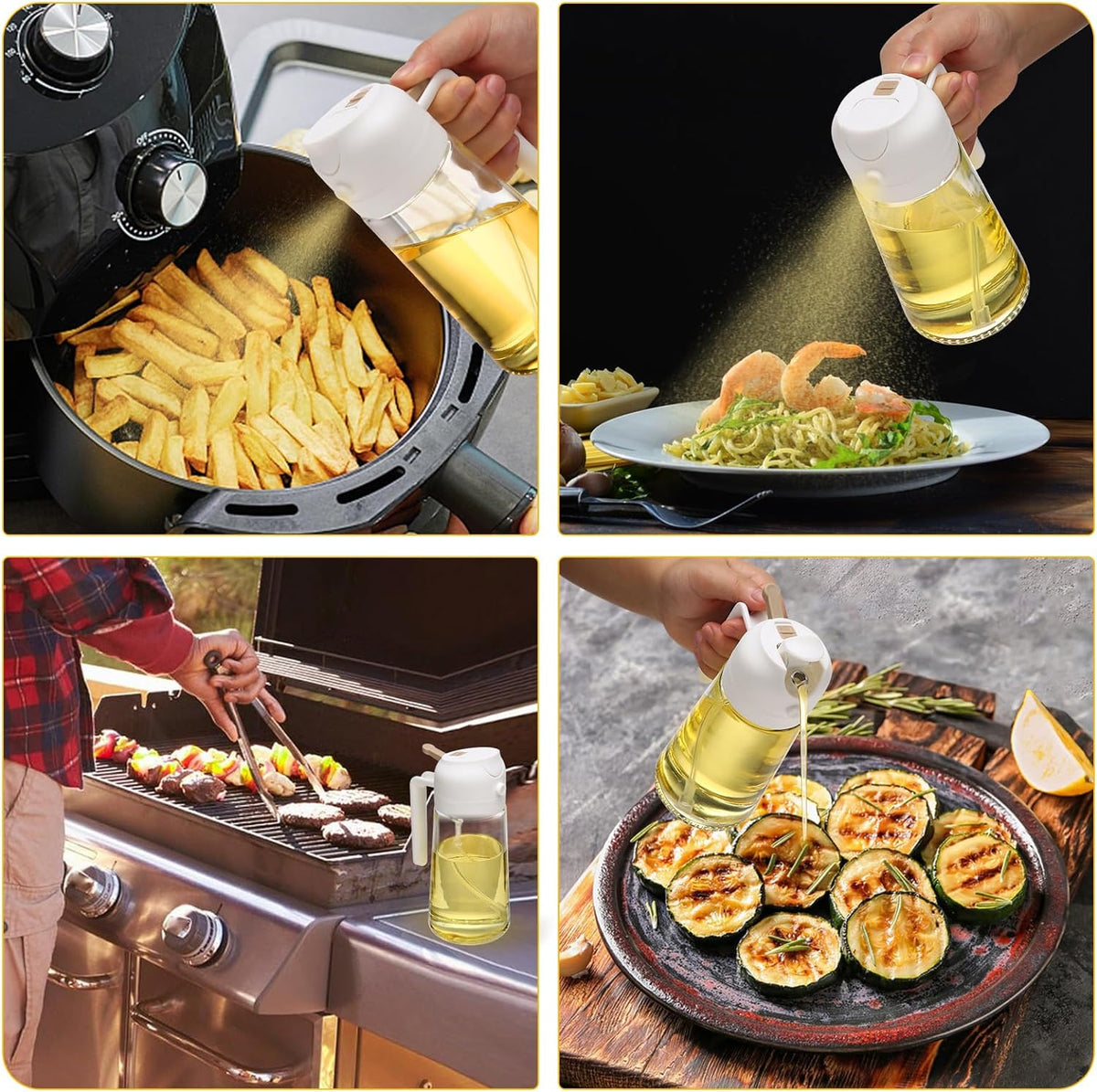 Dual-Function Glass Cooking Oil Bottle with Mister & Pour Spout – 16 oz, 2-Pack | Thomler