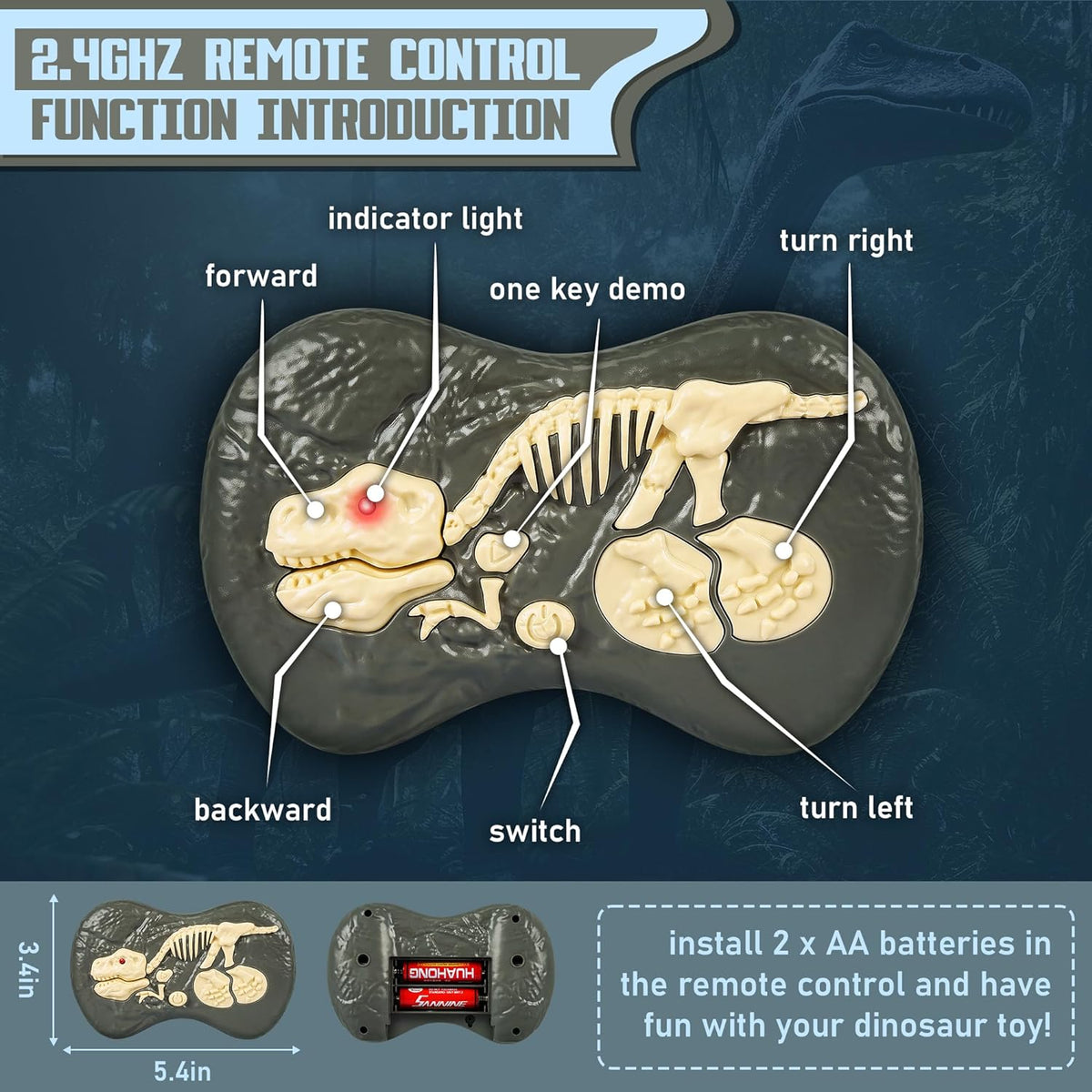 RC Prehistoric Predator Toy with Wireless Controller, 360° Spin, Sound Effects & LED Lights for Kids Ages 4+ | Thomler