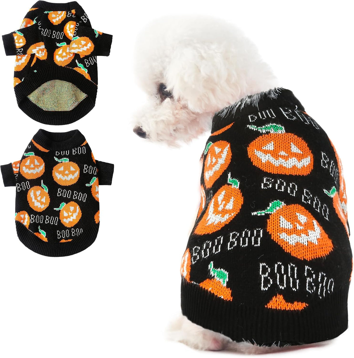 Festive Jack-O'-Lantern Knit Pullover for Dogs & Cats – Soft Seasonal Outfit for Small Pets | Thomler