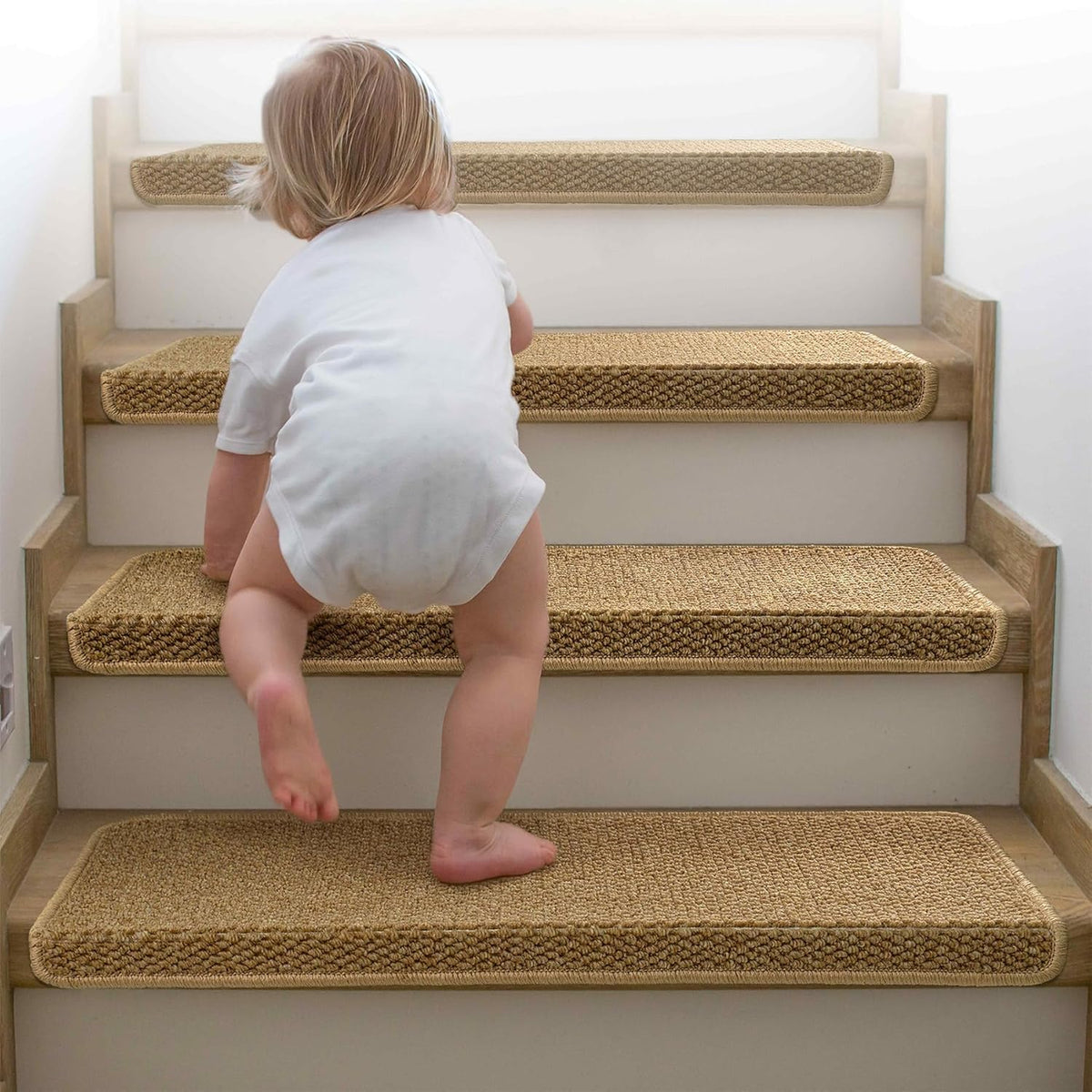 Cushioned Step Covers with Rounded Nose – Self-Adhesive Stairway Pads for Wood & Tile – 14-Pack Set – Beige | Thomler