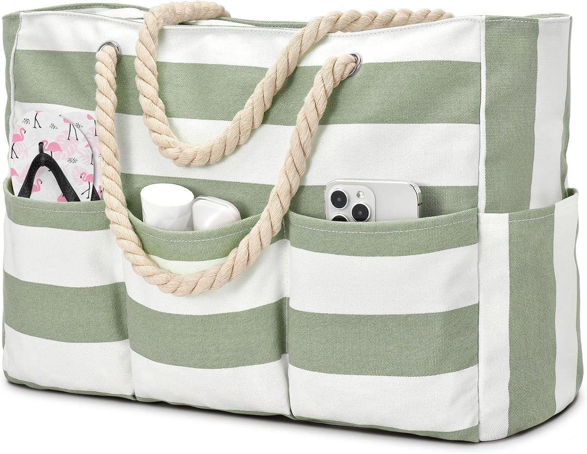 Oversized Water-Resistant Shoulder Tote with Secure Zip Top & 7 Compartments for Towels, Gear & Essentials | Thomler