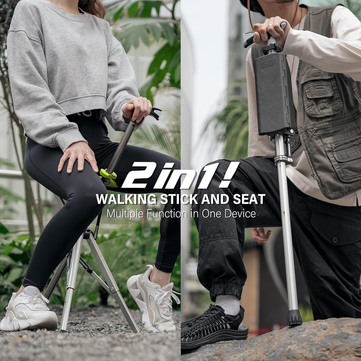 Folding Walking Stick with Built-In Seat for Hiking & Outdoor Rest Breaks | Thomler