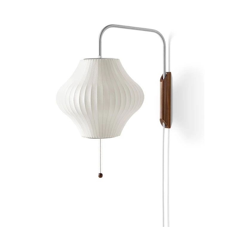 Wall Lamp Walnut Opal Shade 40.0 cm White Bedroom Living Room Plug In Reading Light Japandi Mid Century Accent Lighting | Thomler