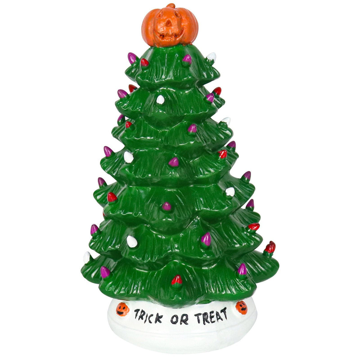 Battery-Powered Ceramic Tree with Purple & Orange Bead Lights – Spooky Holiday Accent for Desktop, Shelf & Mantle | Thomler