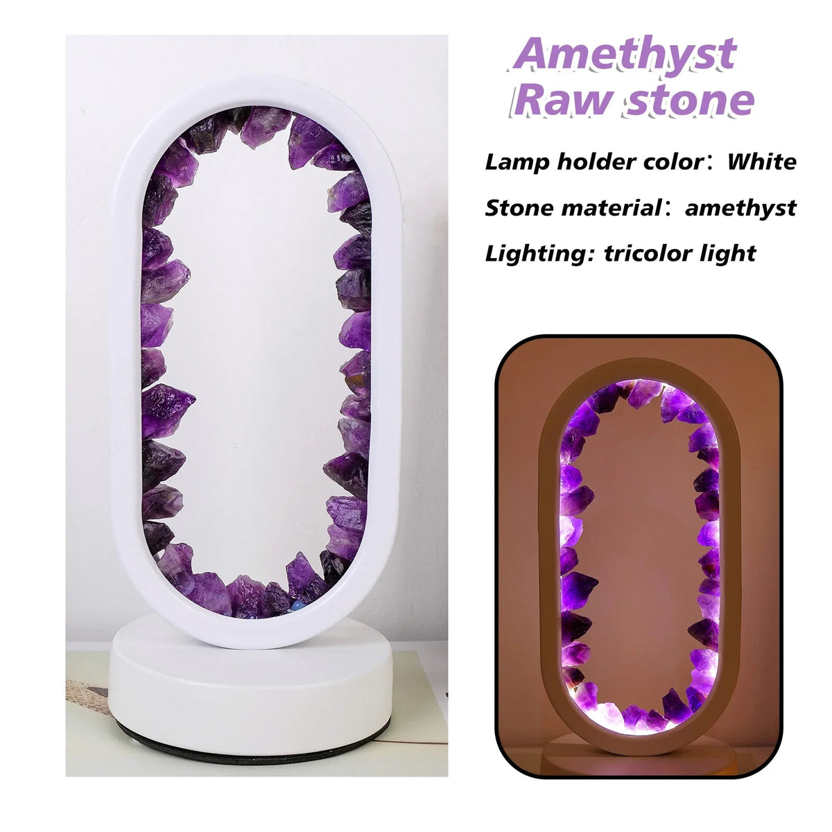 Genuine Crystal Stone Mood Lamp for Relaxation & Meditation, Handcrafted Mineral Accent Light for Home Décor | Thomler