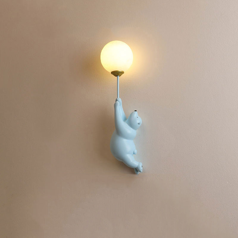 Bear with Balloon Wall Sconce Light for Kids Room Nursery Bedroom Playroom Resin Animal Design Accent Lighting White Blue Pink | Thomler