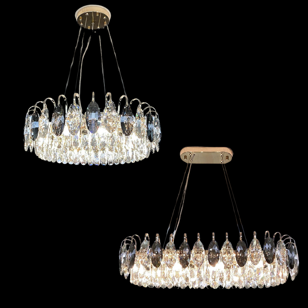 Dimmable Crystal Chandelier for Dining Room & Living Room – Adjustable Chain, Faceted Prisms, Multiple Sizes – Round & Rectangle | Thomler