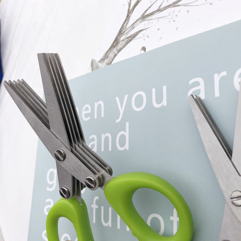 Multi-Blade Herb Shears Stainless Steel with Cleaning Comb for Lettuce Basil Parsley Chives | Kitchen Tool Food Prep Gadget Veggie Chopper | Thomler