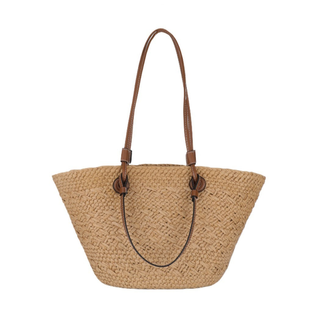 Woven Straw Summer Tote Bag with Spacious Interior for Beach, Travel & Everyday Use | Lightweight Natural Shoulder Bag | Thomler