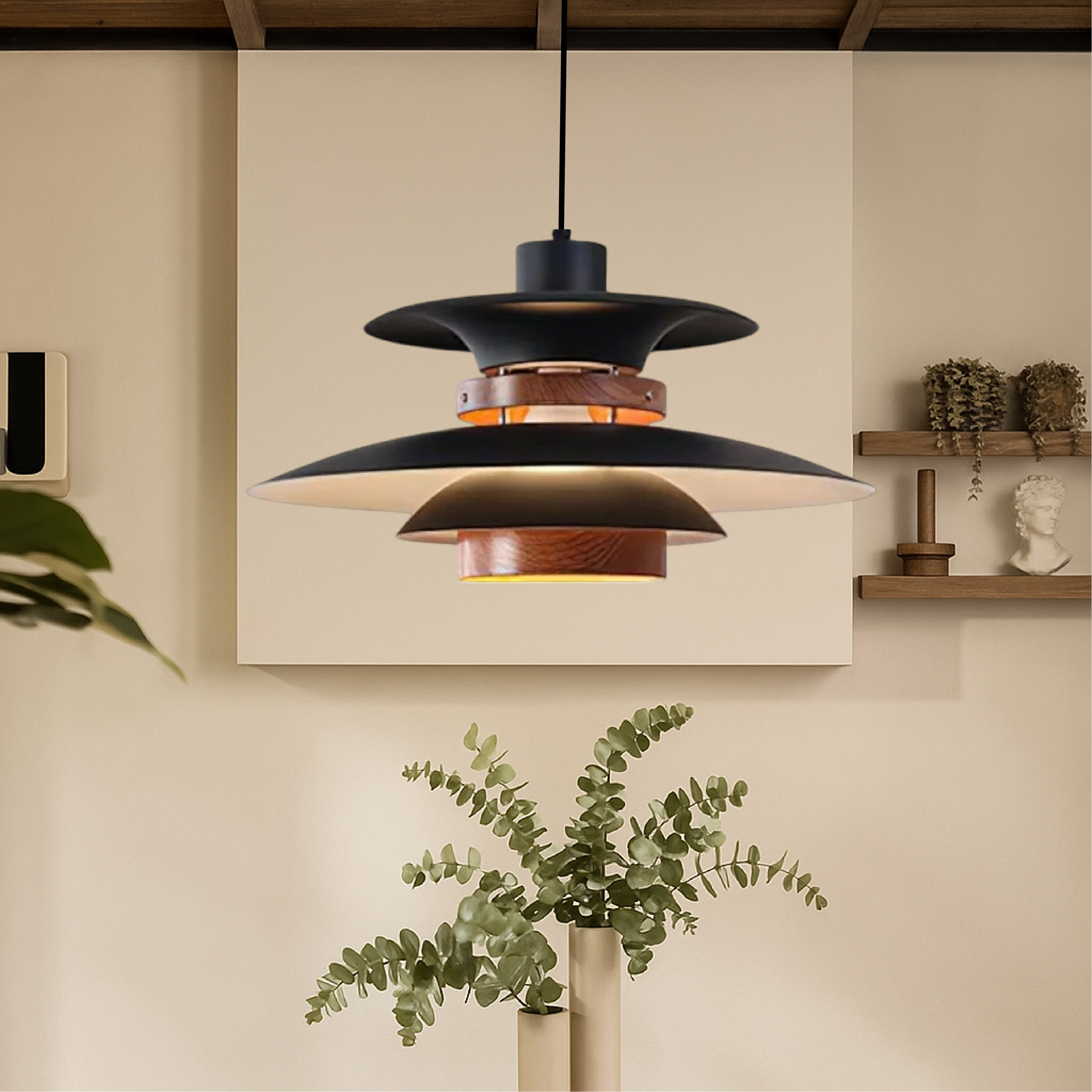 Pendant Light Metal Wood 50.0 cm Adjustable Dining Room Kitchen Island Hanging Lamp | Thomler