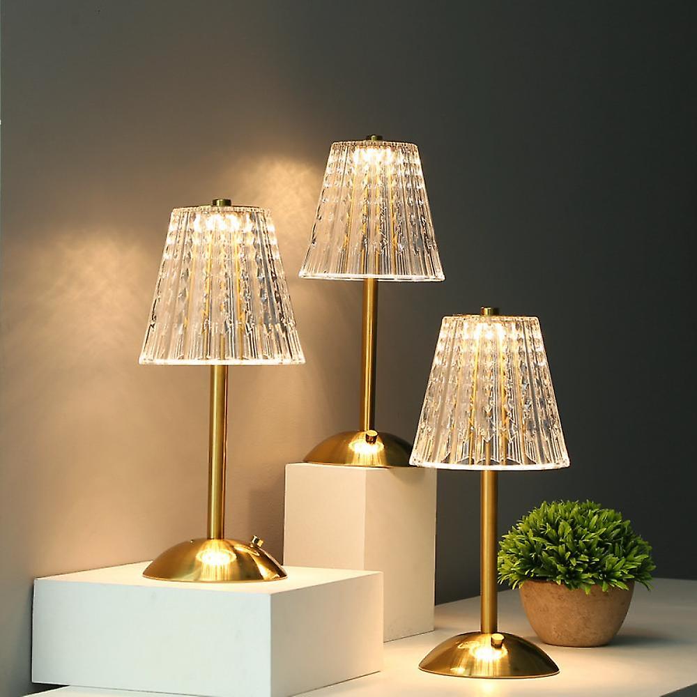 Table Lamp Acrylic Crystal Shade 23.0 cm Gold Bedroom Touch Dimmable USB Rechargeable Bedside Desk Reading Light | Thomler
