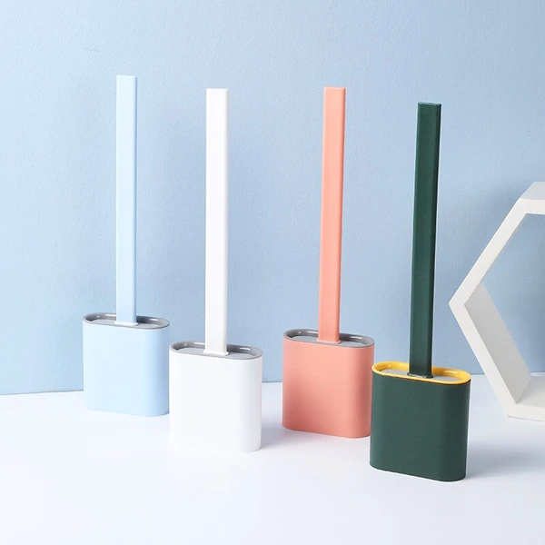 Bathroom Toilet Brush with Holder Silicone Bristles Antibacterial Floor Standing Wall Mount Non-Slip for Toilet Bowl | Thomler