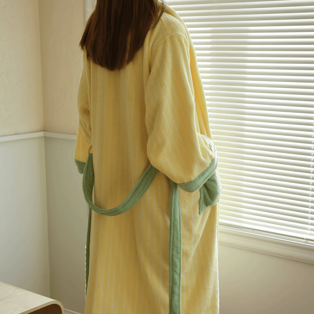 Organic Cotton Striped Terry Robe for Women – Soft Jacquard Loungewear Bathrobe with Coordinated Two-Tone Colors for Everyday Comfort | Thomler