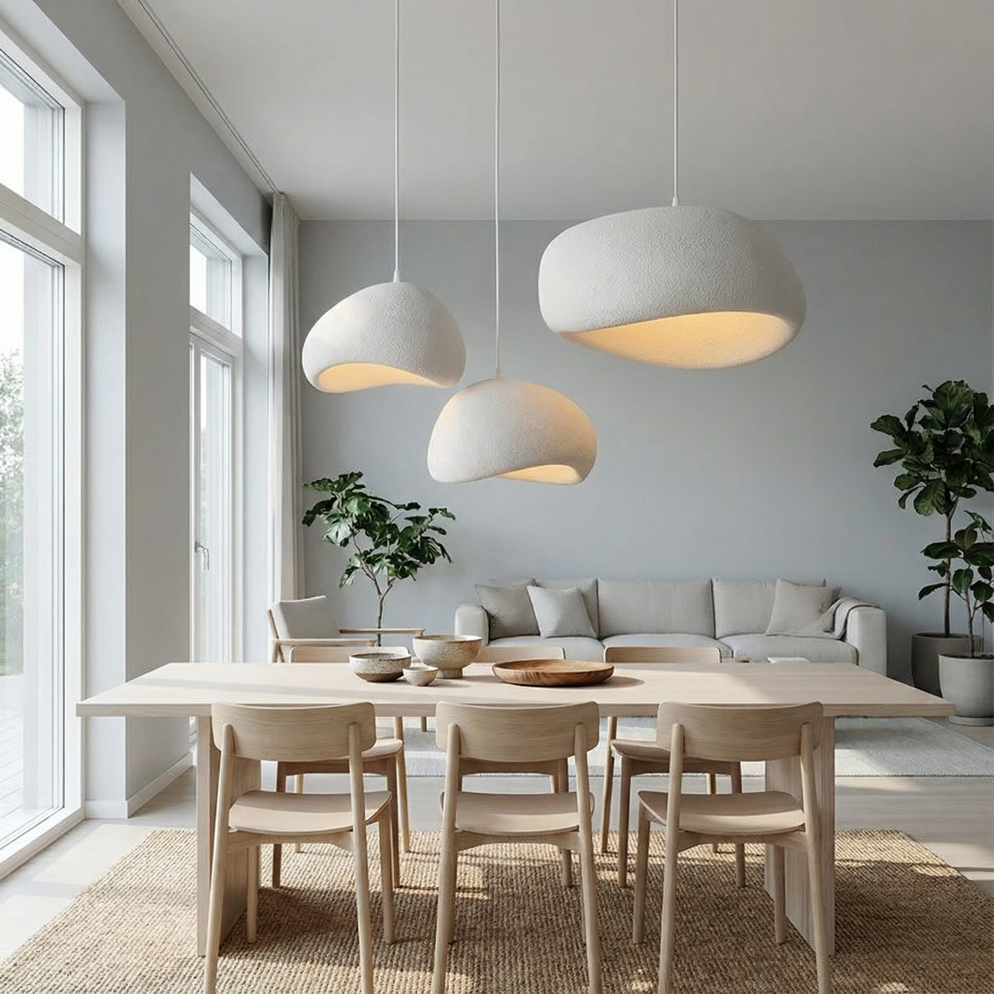 Stone-Look Dome Pendant Light Fixture in White & Gray – Organic Textured Ceiling Light for Kitchen Island Dining Room Bedroom – Modern Scand | Thomler