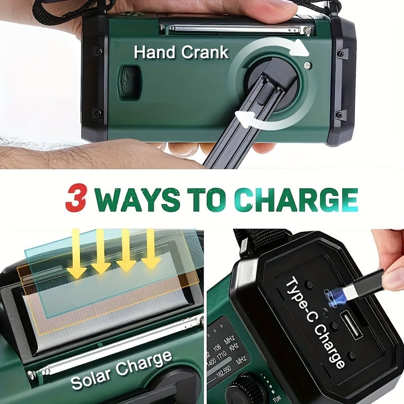 Solar Hand Crank Emergency Weather Radio with Flashlight & Phone Charger for Camping Hiking Outdoor Survival Power Outage Preparedness | Thomler