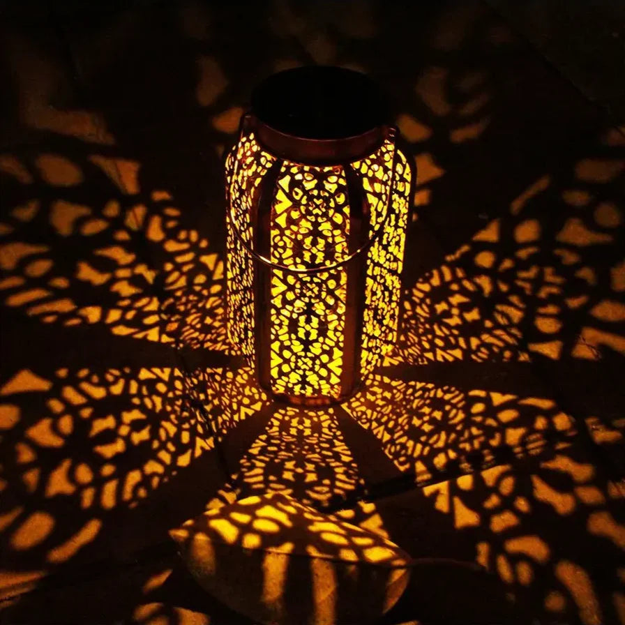 Solar Outdoor Lantern IP44 Iron Copper Moroccan Pattern Garden Patio Balcony | Thomler