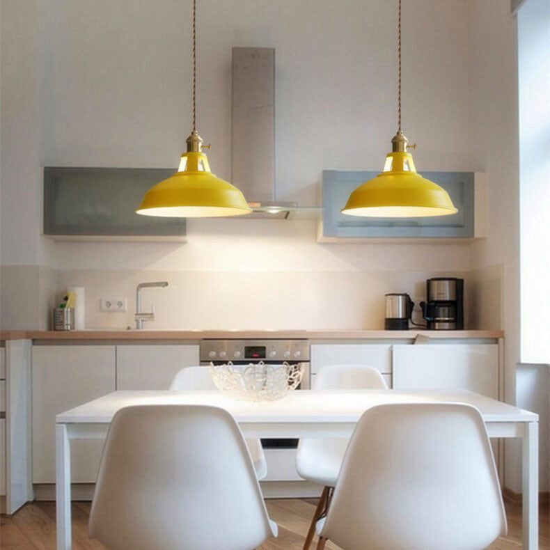 Hanging Dome Ceiling Fixture with Metal Shade for Kitchen Island & Dining Room – Hardwired Single-Bulb Farmhouse Design | Thomler