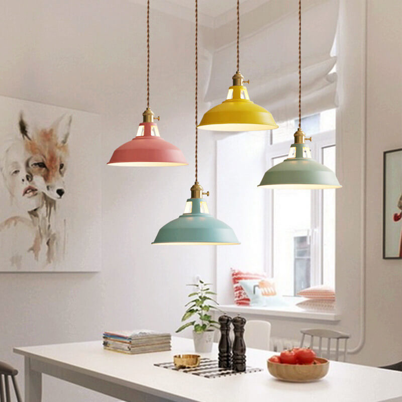 Hanging Dome Ceiling Fixture with Metal Shade for Kitchen Island & Dining Room – Hardwired Single-Bulb Farmhouse Design | Thomler