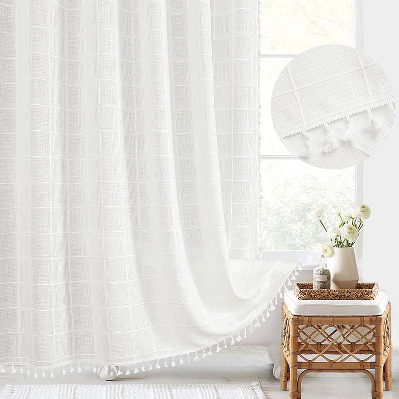 Shower Curtain Premium Linen 180.0 x 200.0 cm Grey Bathroom Waterproof Tassel Bohemian Bath Screen Privacy Curtain | Thomler