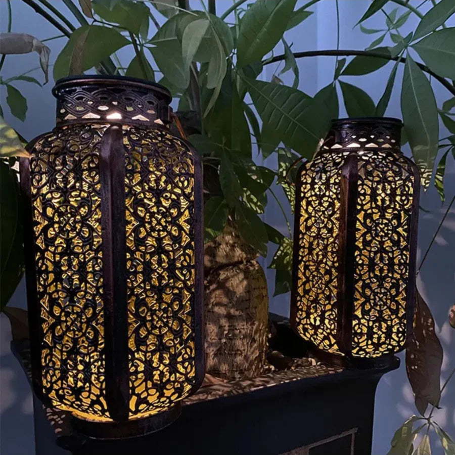 Solar Outdoor Lantern IP44 Iron Copper Moroccan Pattern Garden Patio Balcony | Thomler