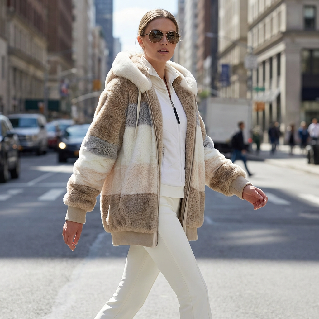 Women's Oversized Hooded Winter Jacket with Fleece Lining and Side Pockets for Cold Weather | Thomler