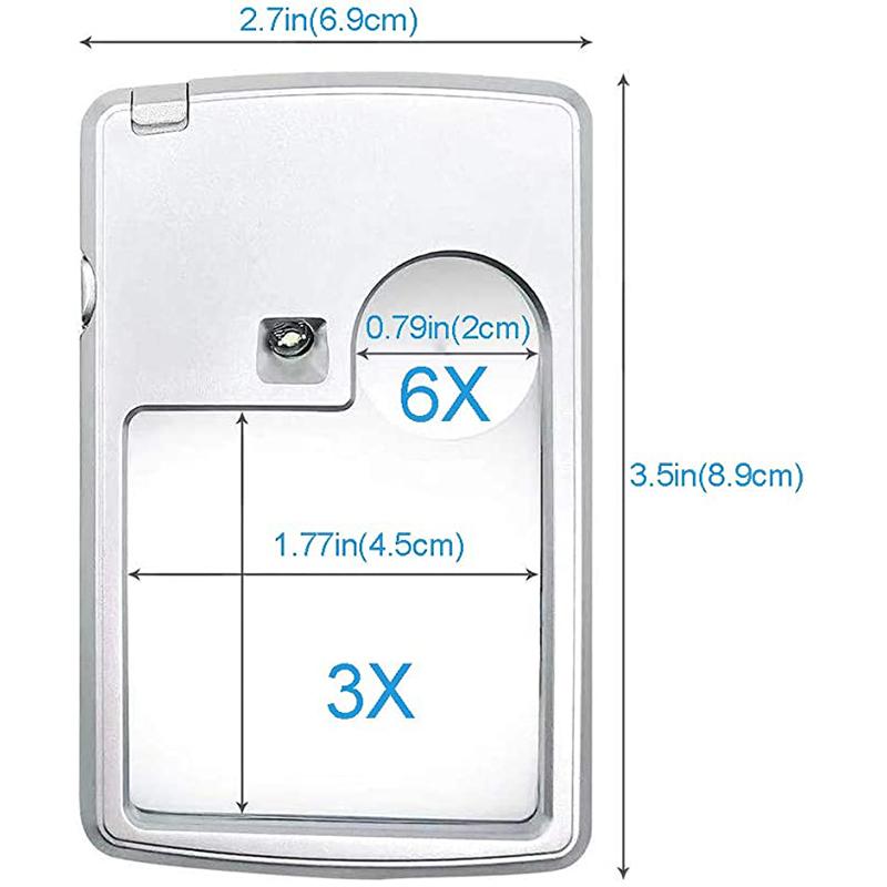 Pocket LED Magnifier with Light for Reading – Dual Lens 3X & 6X Credit Card Size Travel Magnifying Glass for Seniors Books Maps Menus | Thomler