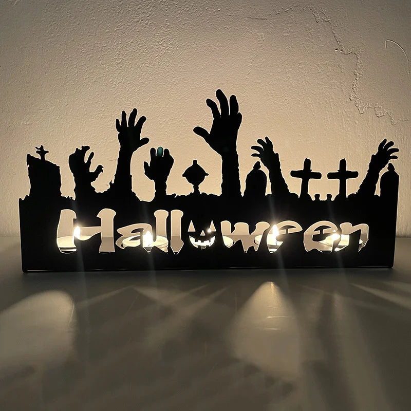 Metal Candlestick Stand for Halloween – Gothic Iron Taper Holder for Seasonal Displays, Event Tables, Creepy Manor Styling | Thomler