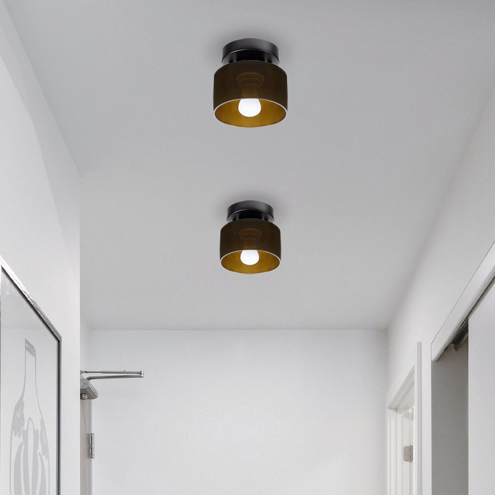 Ceiling Lamp Glass E27 Amber Black Kitchen Hallway Living Room Retro Flush Mount Light | Thomler