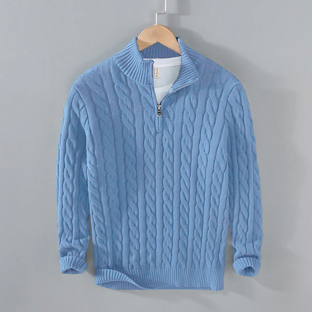Cable-Knit Quarter-Zip Sweater for Men – 100% Cotton Stand-Collar Pullover for Fall & Winter | Thomler