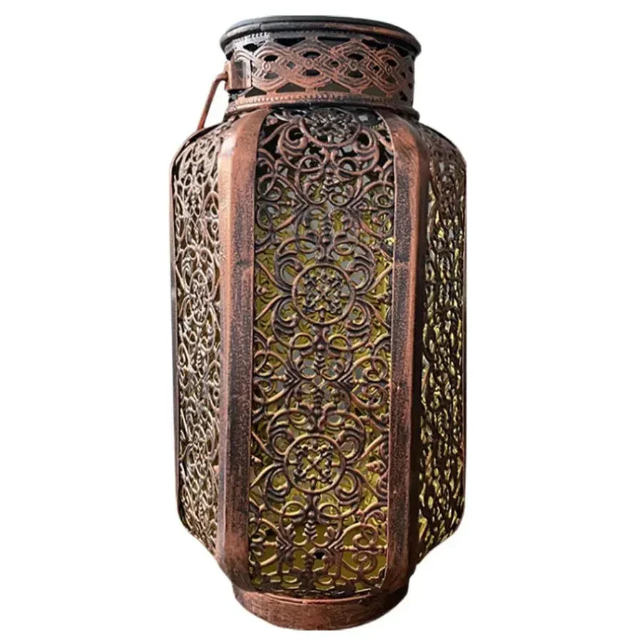 Solar Lantern Iron 23.5 cm (9.3") Copper Garden Patio Moroccan Outdoor Light Decorative Hanging Lighting | Thomler