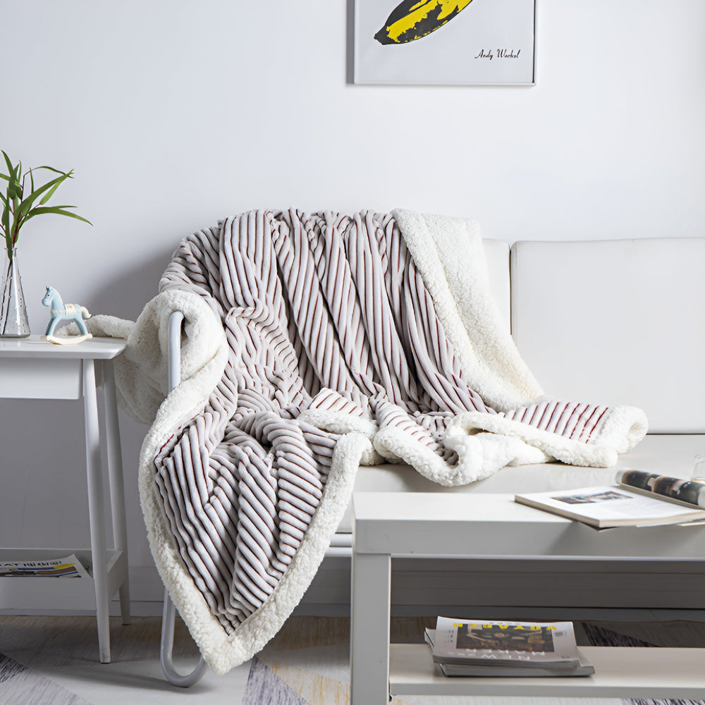 Reversible Sherpa Throw Blanket with Textured Stripe Pattern – Plush Microfiber for All Seasons | Thomler